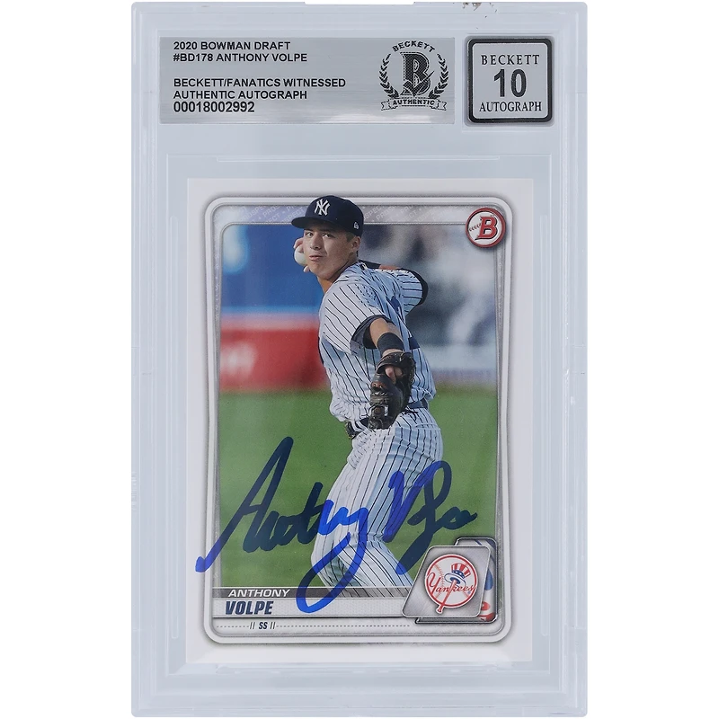 Anthony Volpe New York Yankees Autographié 2020 Bowman Draft #BD-178 Beckett Fanatics Witnessed Authenticated 10 Card
