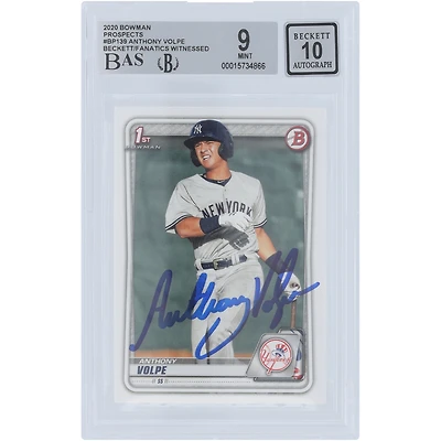 Anthony Volpe New York Yankees Autographié 2020 Bowman Prospects 1er Bowman #BP-139 Beckett Fanatics Witnessed Authenticated 9/10 Card