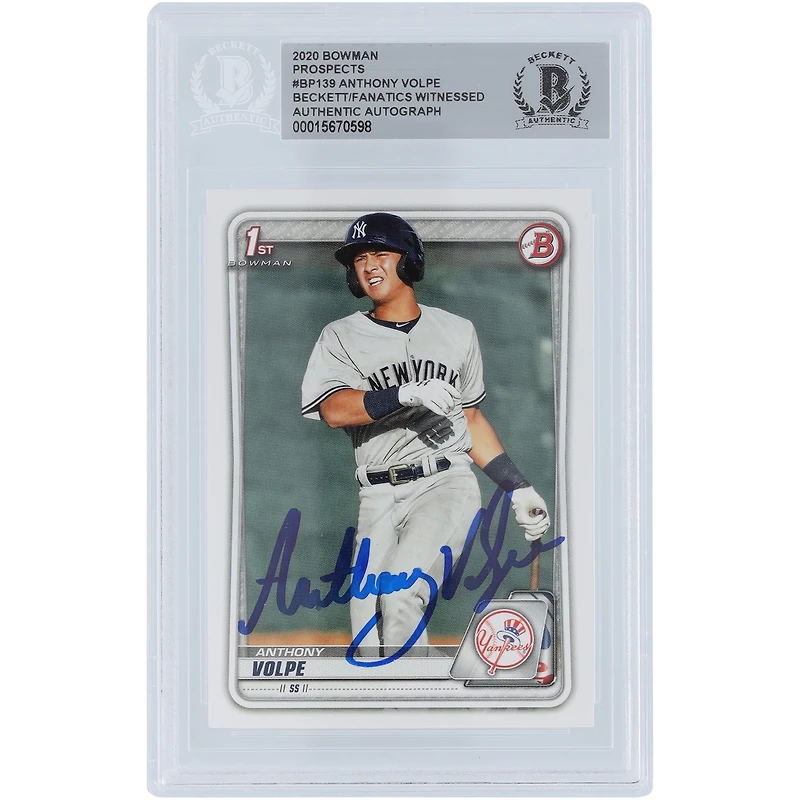 Anthony Volpe New York Yankees Autographié 2020 Bowman Prospects 1er Bowman #BP-139 Beckett Fanatics Witnessed Authenticated Card