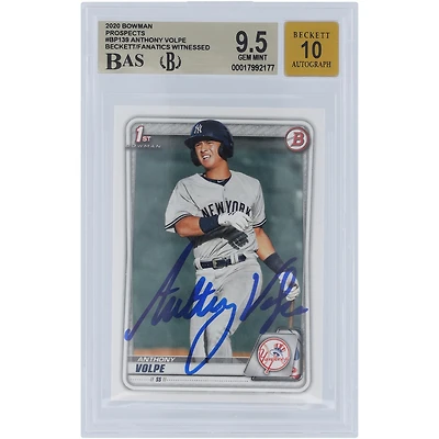 Anthony Volpe New York Yankees autographié Bowman Prospects 2020 #BP-139 Beckett Fanatics Witnessed Authenticated 9.5/10 Card