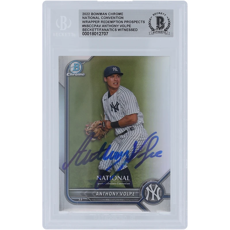 Anthony Volpe New York Yankees Autographié 2022 Bowman Chrome Prospects National Convention Wrapper Redemption #NSCCP-AV Beckett Fanatics Witnessed Authenticated Card