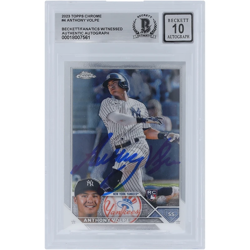 Anthony Volpe, New York Yankees, carte de recrue autographiée Topps Chrome n° 4 Beckett 2023, fanatiques témoins, 10 authentifiée