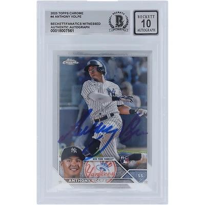 Anthony Volpe, New York Yankees, carte de recrue autographiée Topps Chrome n° 4 Beckett 2023, fanatiques témoins, 10 authentifiée
