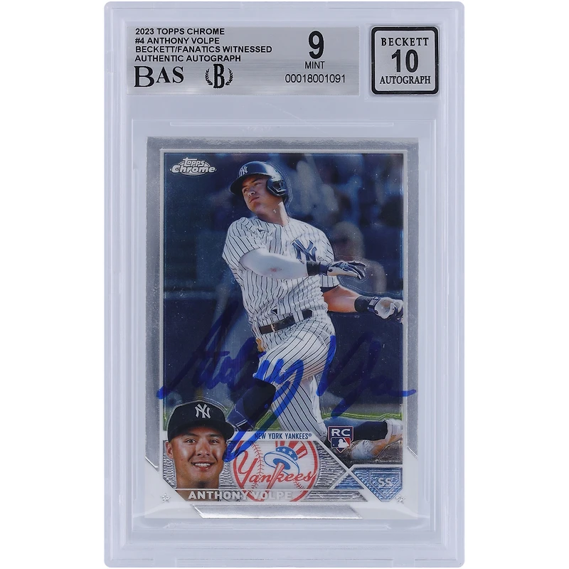 Anthony Volpe, New York Yankees, carte de recrue autographiée Topps Chrome n° 4 Beckett 2023, carte authentifiée 9/10, vue par des fanatiques