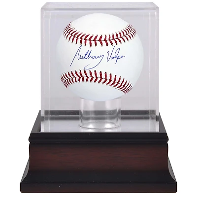Baseball autographié par Anthony Volpe des Yankees de New York et vitrine de présentation de baseball en acajou