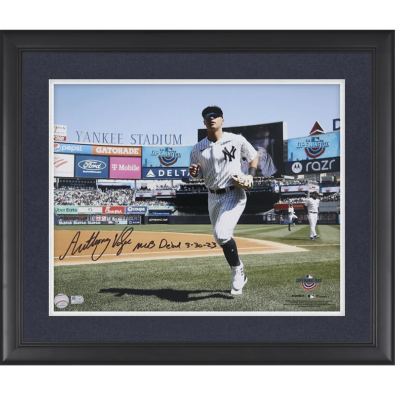 Photographie encadrée autographiée de 16" x 20" d'Anthony Volpe des Yankees de New York avec l'inscription "MLB Debut 3-30-23"