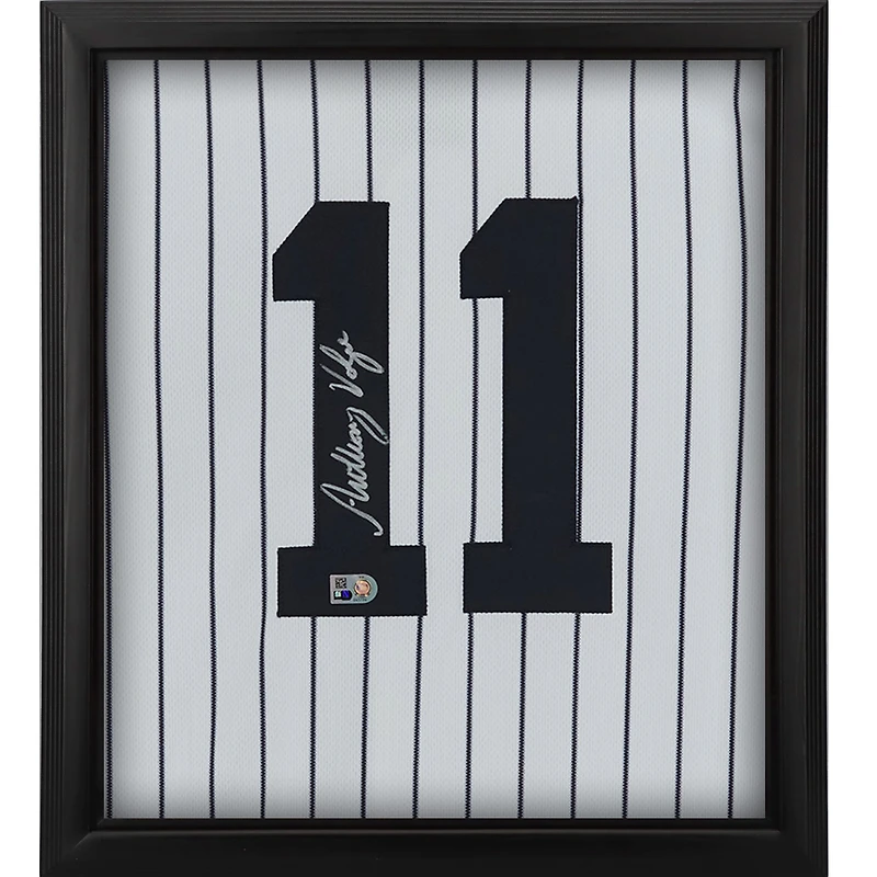Maillot Nike authentique blanc encadré autographié par Anthony Volpe des Yankees de New York Shadowbox