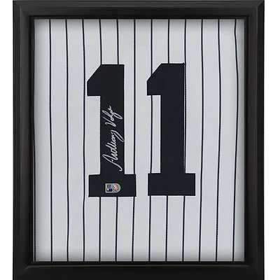 Maillot Nike authentique blanc encadré autographié par Anthony Volpe des Yankees de New York Shadowbox