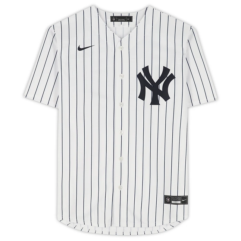 Maillot réplique Nike blanc autographié par Anthony Volpe des Yankees de New York avec inscription « Go Yankees »