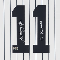 Maillot réplique Nike blanc autographié par Anthony Volpe des Yankees de New York avec inscription « Go Yankees »