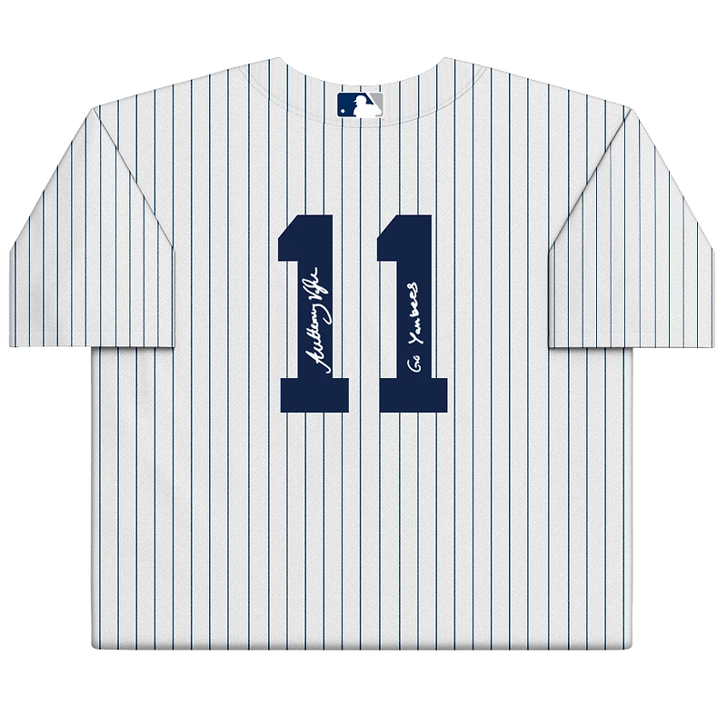 Maillot réplique Nike blanc autographié par Anthony Volpe des Yankees de New York avec inscription « Go Yankees »
