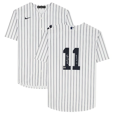 Maillot réplique Nike blanc autographié par Anthony Volpe des Yankees de New York avec inscription « Go Yankees »