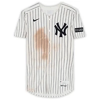 Maillot Nike blanc à rayures fines n° 11 des Yankees de New York, Anthony Volpe, utilisé lors du match contre les Rays de Tampa Bay, le 31 juillet 2025.