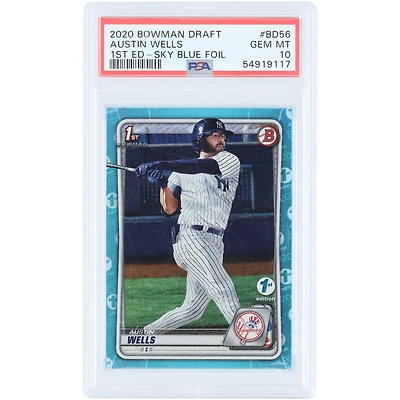 Austin Wells New York Yankees 2020 Bowman Draft 1st Bowman Sky Blue Foil #BD-56 PSA Authenticated 10 Card