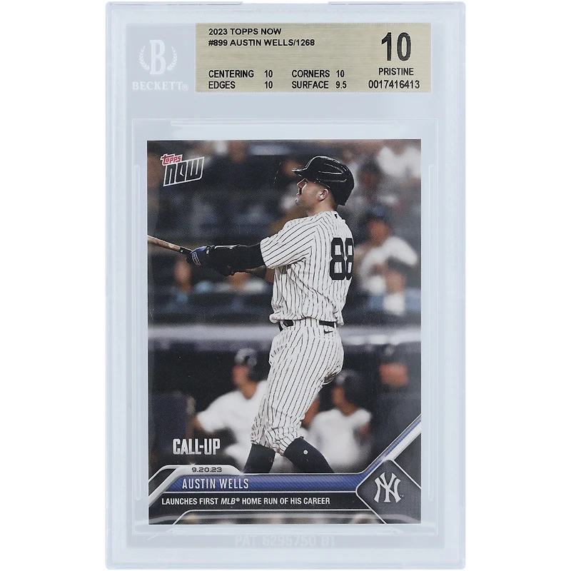 Austin Wells New York Yankees 2023 Topps Now 1st Career Homerun #899 BGS Authenticated 10 Rookie Card - 10,10,10,9.5 Subgrades