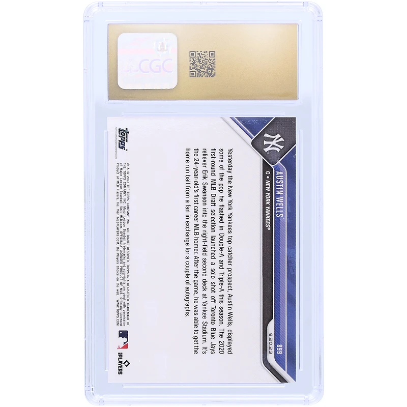 V106832 Yankee Austin Wells New York Yankees 2023 Topps lance maintenant le premier home run MLB de sa carrière #899 CGC Carte recrue authentifiée et vierge 10 28 Austin Wells UNS TPP CARTES À ÉCHANGER 45664 COLTRC CC01BB1621 #161