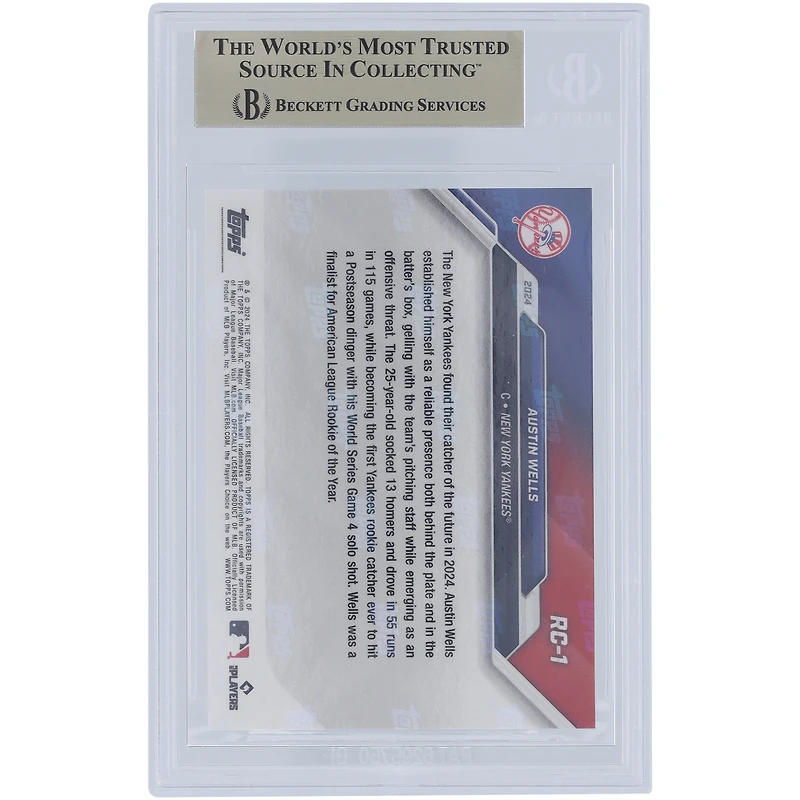 Austin Wells New York Yankees 2024 Topps Now Rookie Cup Team #RC1 BGS Carte Rookie authentifiée 9.5