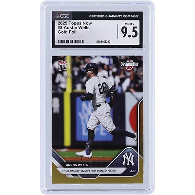 Austin Wells New York Yankees 2025 Topps maintenant le 1er coup de circuit en ouverture de la journée dans l'histoire des Yankees Or #8 #/50 CGC Authentifié 9.5 Carte