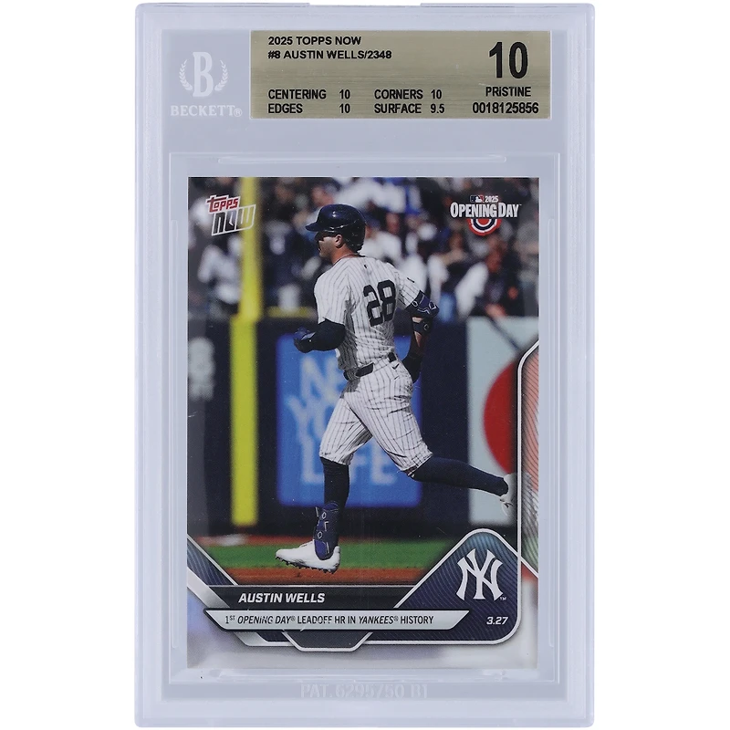 Austin Wells New York Yankees 2025 Topps Now 1st Opening Day Leadoff HR in Yankees History #8 BGS Authenticated 10 Card - 10,10,10,9.5 Subgrades