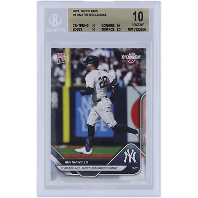 Austin Wells New York Yankees 2025 Topps Now 1st Opening Day Leadoff HR in Yankees History #8 BGS Authenticated 10 Card - 10,10,10,9.5 Subgrades