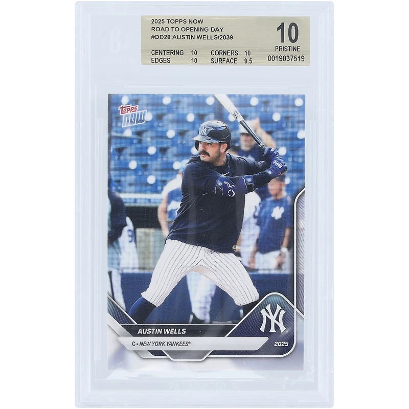 Austin Wells New York Yankees 2025 Topps Now Road to Opening Day #OD-28 BGS Authenticated 10 Card - 10,10,10,9.5 Subgrades