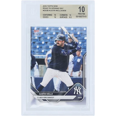 Austin Wells, Yankees de New York, collection Topps Now 2025 « Road to Opening Day », carte n° OD-28 authentifiée par BGS (note de 10/10/10/9,5).