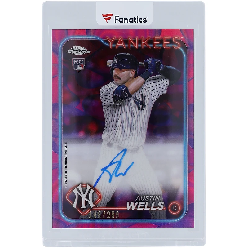 Carte recrue autographiée Austin Wells New York Yankees 2024 Topps Chrome Update Magenta Purple Lava Refractor #RA-AW #146/299