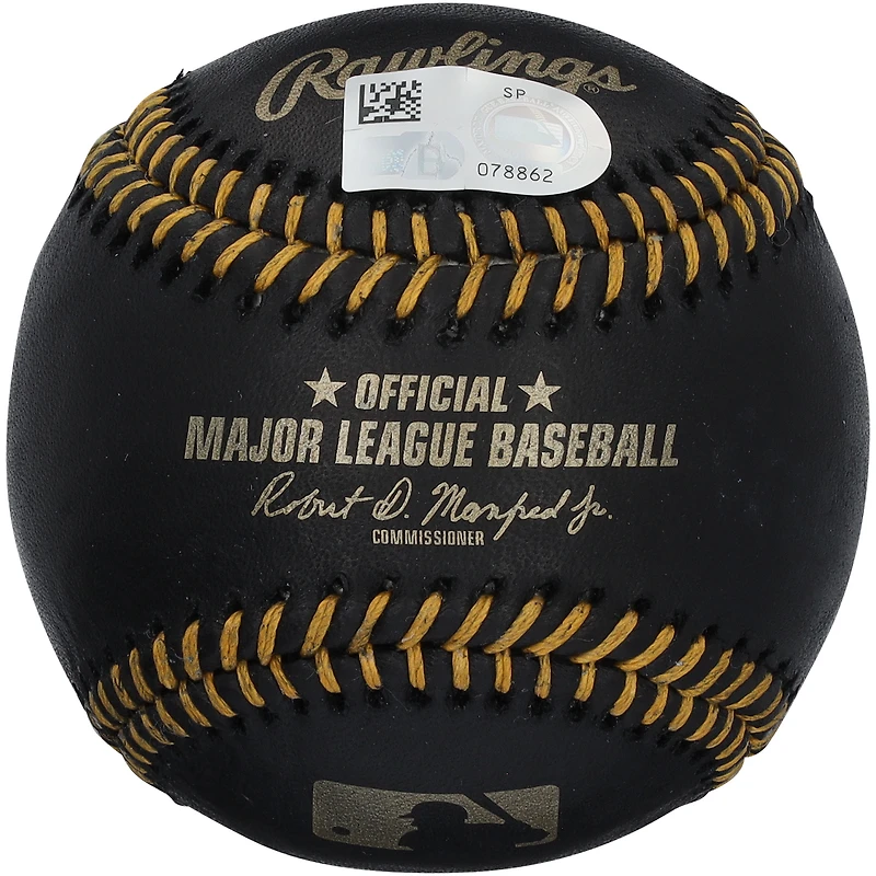 Balle de baseball en cuir noir autographiée par Austin Wells, des Yankees de New York.
