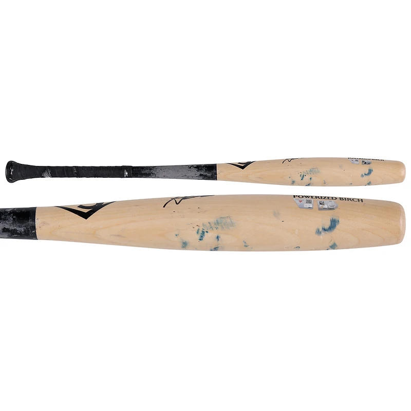 Bâton de baseball Louisville Slugger beige et noir autographié par Austin Wells, utilisé en match par les Yankees de New York lors de la saison 2025 de la MLB - HH98516606