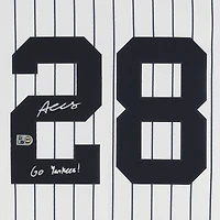 Maillot réplique blanc Nike autographié par Austin Wells des Yankees de New York avec inscription « Allez les Yankees ! »