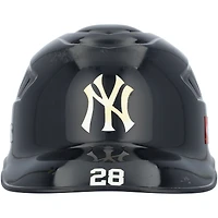 Casque de receveur bleu marine n° 28 des Yankees de New York porté par Austin Wells lors du match contre les Dodgers de Los Angeles le 30 octobre 2024
