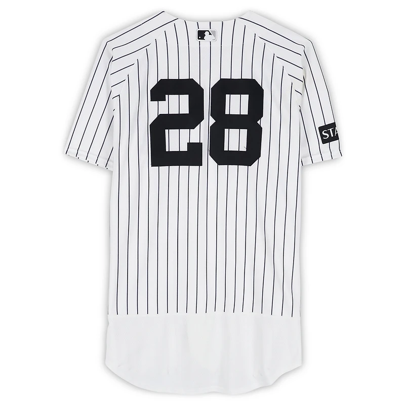 Austin Wells New York Yankees Game-Used #28 White Pinstripe Jersey vs. Kansas City Royals on April 19, 2026
