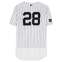 Austin Wells New York Yankees Game-Used #28 White Pinstripe Jersey vs. Kansas City Royals on April 19, 2026