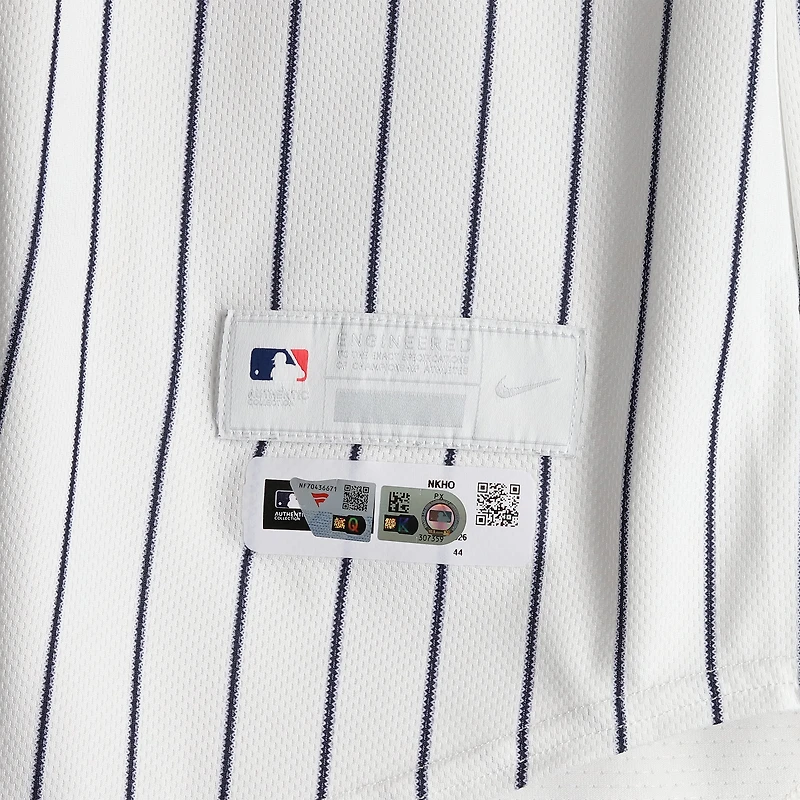 Austin Wells New York Yankees Game-Used #28 White Pinstripe Jersey vs. Kansas City Royals on April 19, 2026
