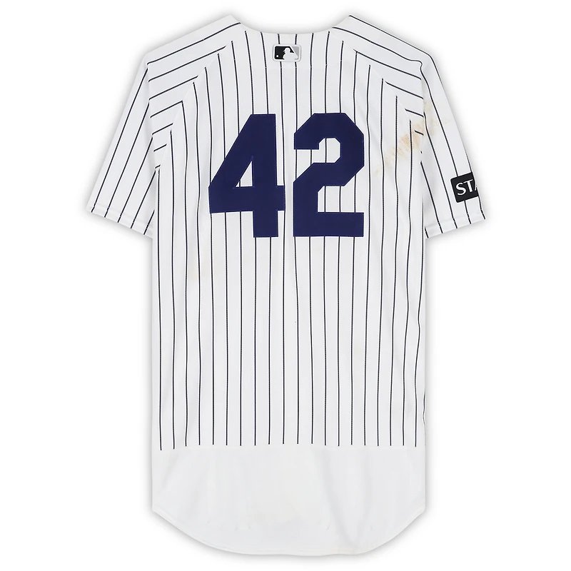 Austin Wells New York Yankees Game-Used #42 White Pinstripe Jersey vs. Los Angeles Angels on April 15, 2026