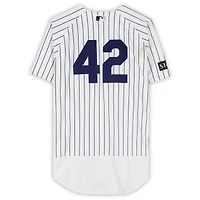 Austin Wells New York Yankees Game-Used #42 White Pinstripe Jersey vs. Los Angeles Angels on April 15, 2026