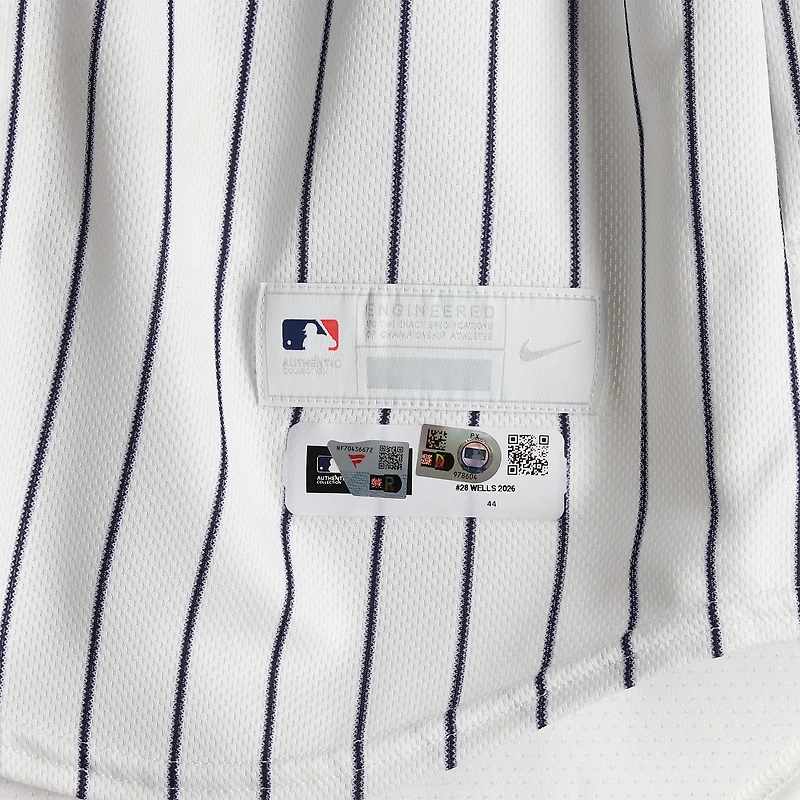 Austin Wells New York Yankees Game-Used #42 White Pinstripe Jersey vs. Los Angeles Angels on April 15, 2026