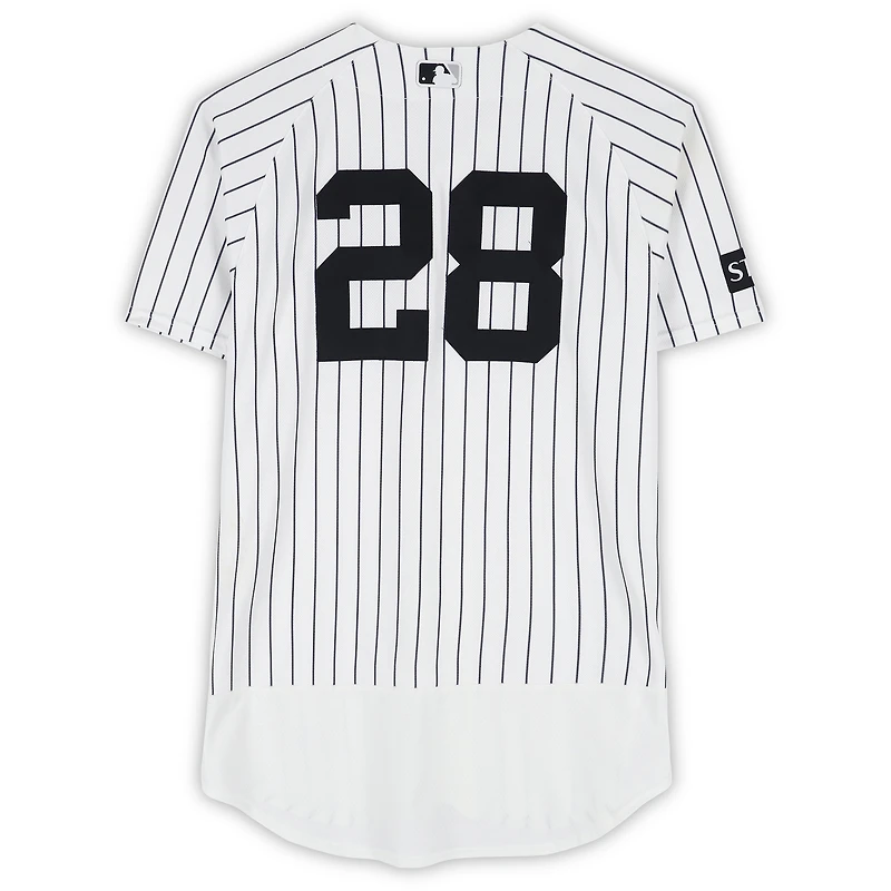 Austin Wells New York Yankees Player-Worn #28 White Pinstripe Nike Jersey vs. Texas Rangers on May 7, 2026