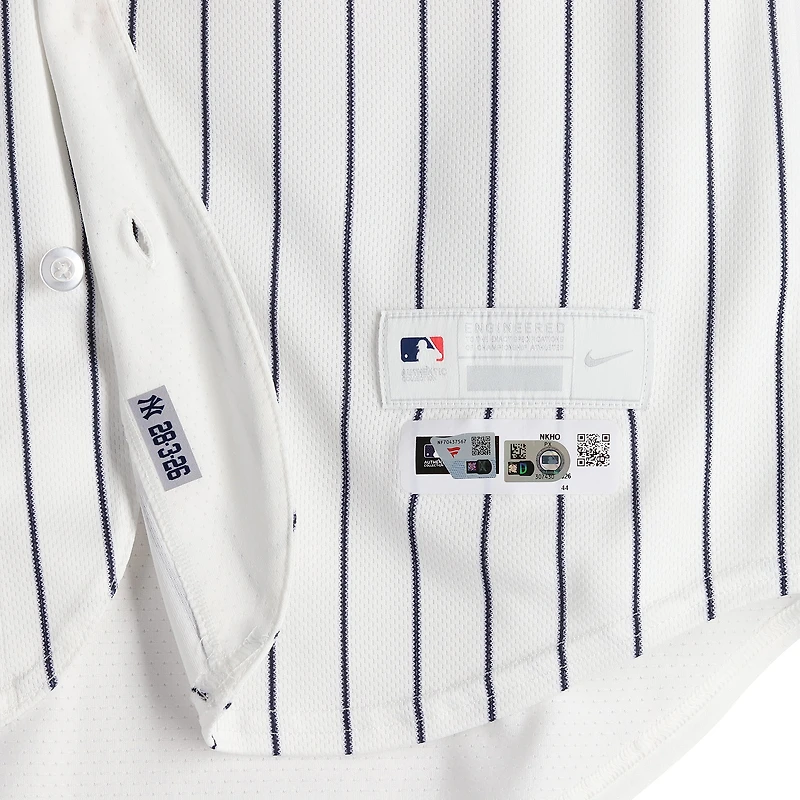 Austin Wells New York Yankees Player-Worn #28 White Pinstripe Nike Jersey vs. Texas Rangers on May 7, 2026