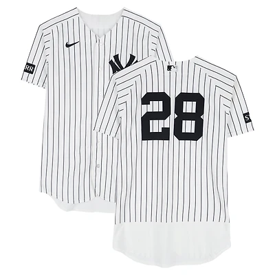 Austin Wells New York Yankees Player-Worn #28 White Pinstripe Nike Jersey vs. Texas Rangers on May 7, 2026
