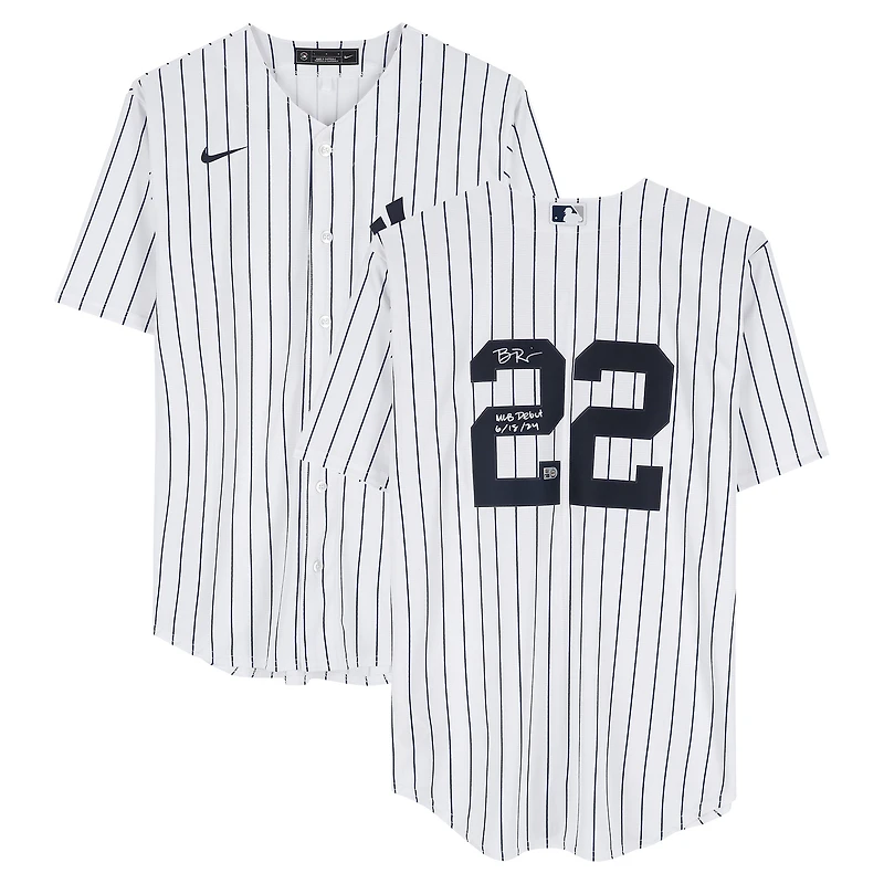 Ben Rice New York Yankees Autographed White Nike Replica Jersey with "MLB Debut 6-18-24" Inscription