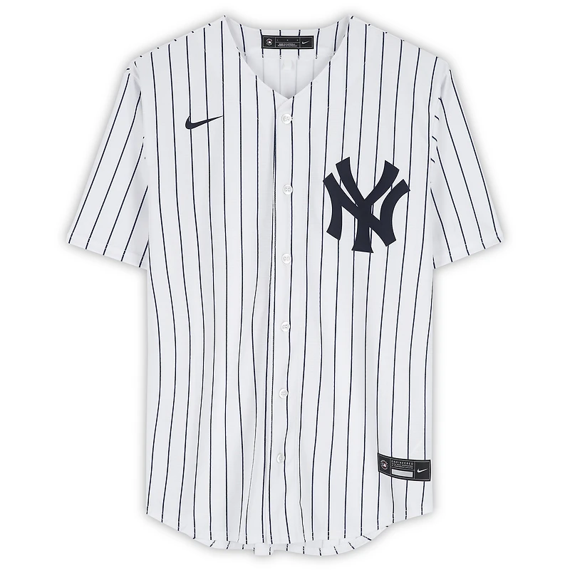 Maillot réplique blanc Nike autographié par Ben Rice des Yankees de New York avec inscription « Débuts en MLB le 18/06/2024 »