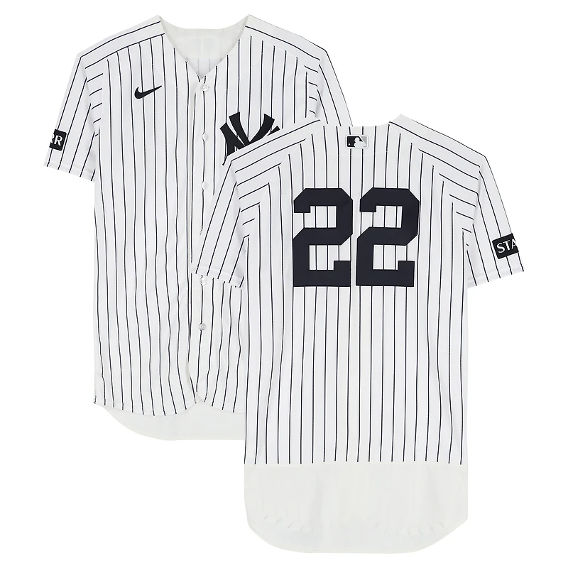 Ben Rice New York Yankees Player-Worn #22 White Pinstripe Jersey vs. Texas Rangers on May 7, 2026