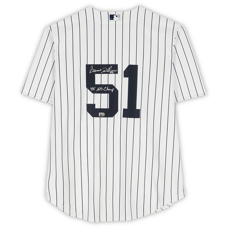 Bernie Williams New York Yankees Autographed White Nike Replica Jersey with "4X WS Champ" Inscription