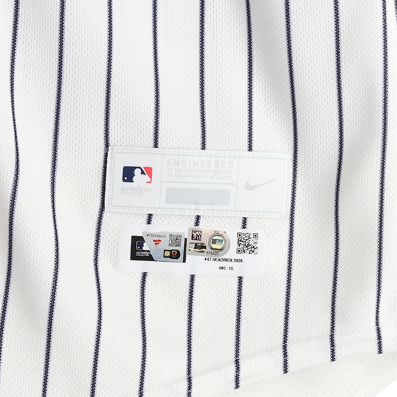 Brent Headrick New York Yankees Game-Used #42 White Pinstripe Jersey vs. Los Angeles Angels on April 15, 2026 - Jackie Robinson Day