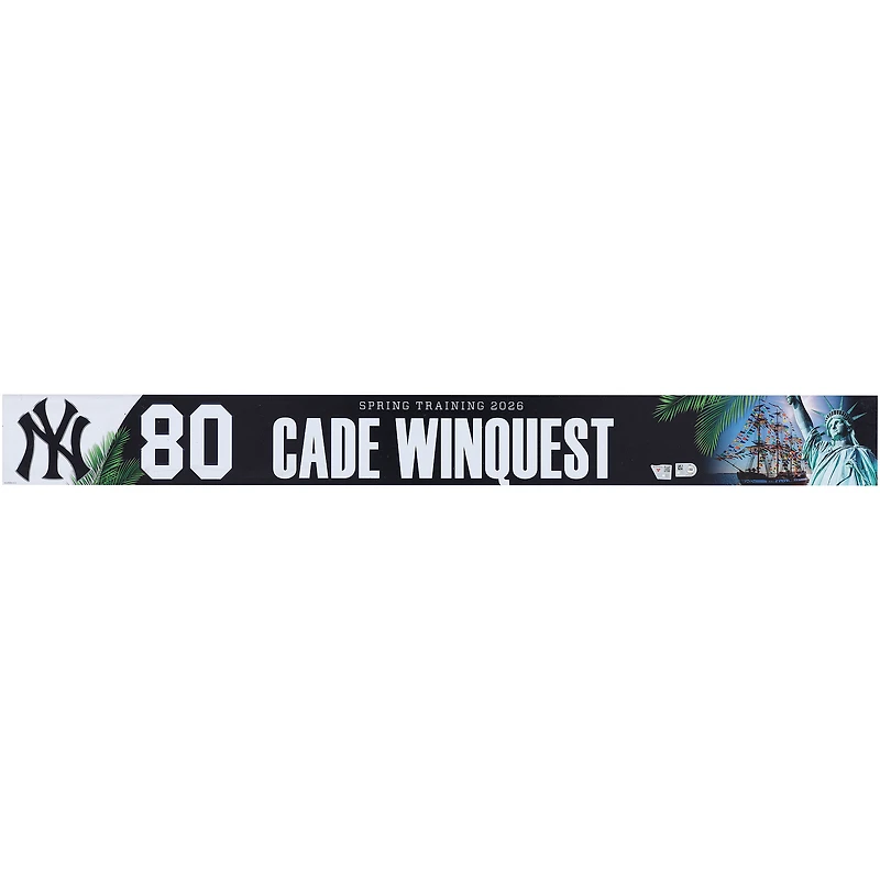 Plaque nominative n° 80 de Cade Winquest, joueur des Yankees de New York, lors du camp d'entraînement de printemps de la MLB 2026