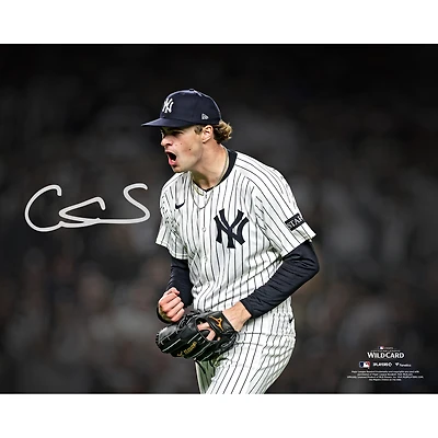 Photo dédicacée de Cam Schlittler (New York Yankees) - 40 x 50 cm - Célébration de son retrait sur trois prises lors de la série Wild Card de la Ligue américaine de la MLB 2025