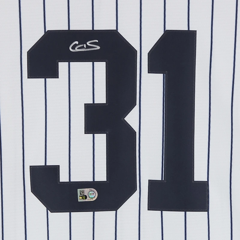 Maillot réplique Nike blanc à rayures, autographié par Cam Schlittler des Yankees de New York