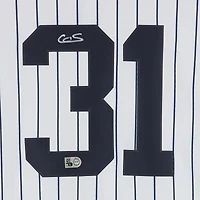 Maillot réplique Nike blanc à rayures, autographié par Cam Schlittler des Yankees de New York