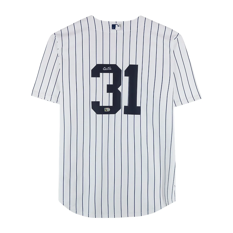 Maillot réplique Nike blanc à rayures, autographié par Cam Schlittler des Yankees de New York